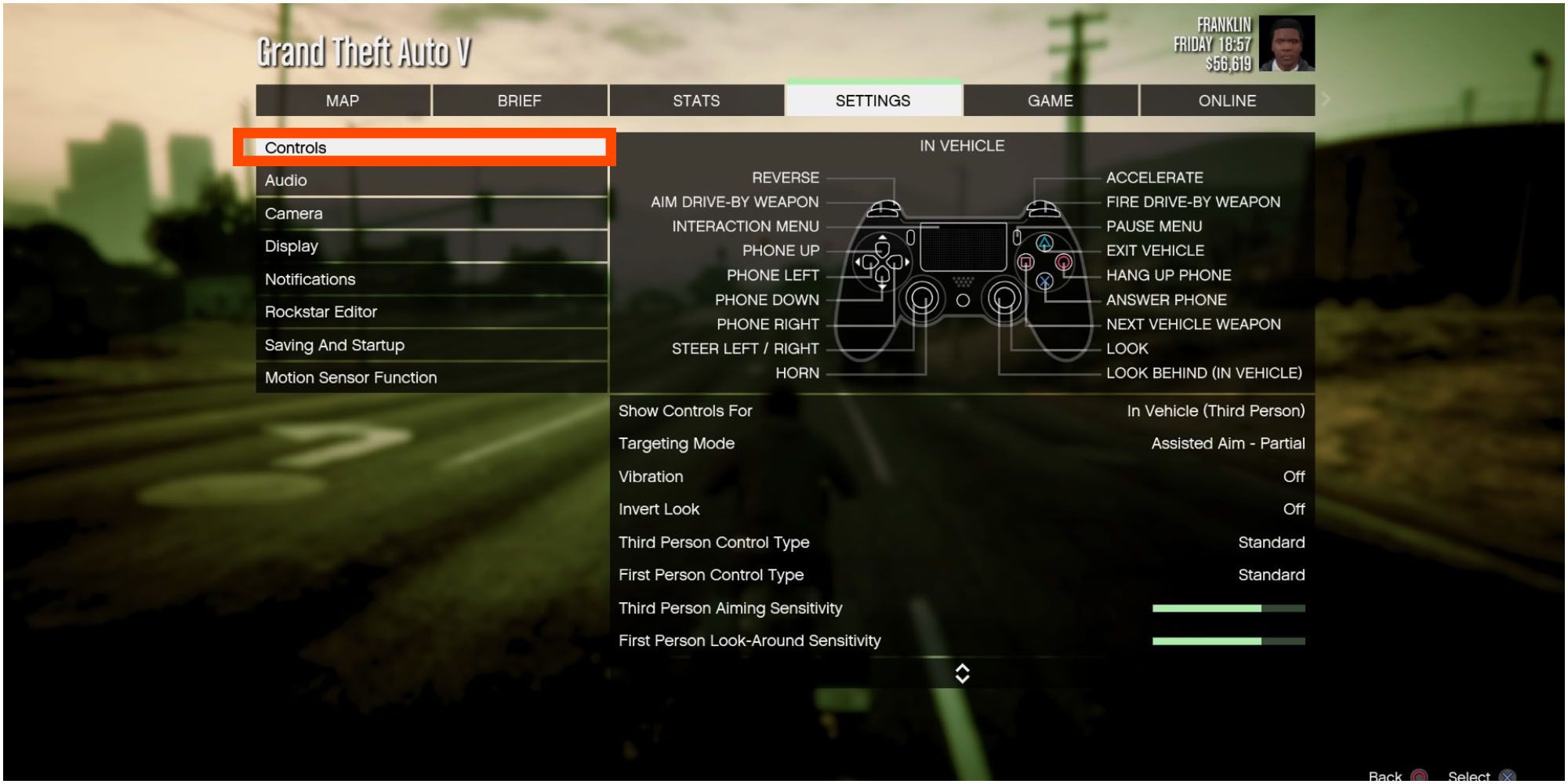 GTA V Controls Settings Highlighted