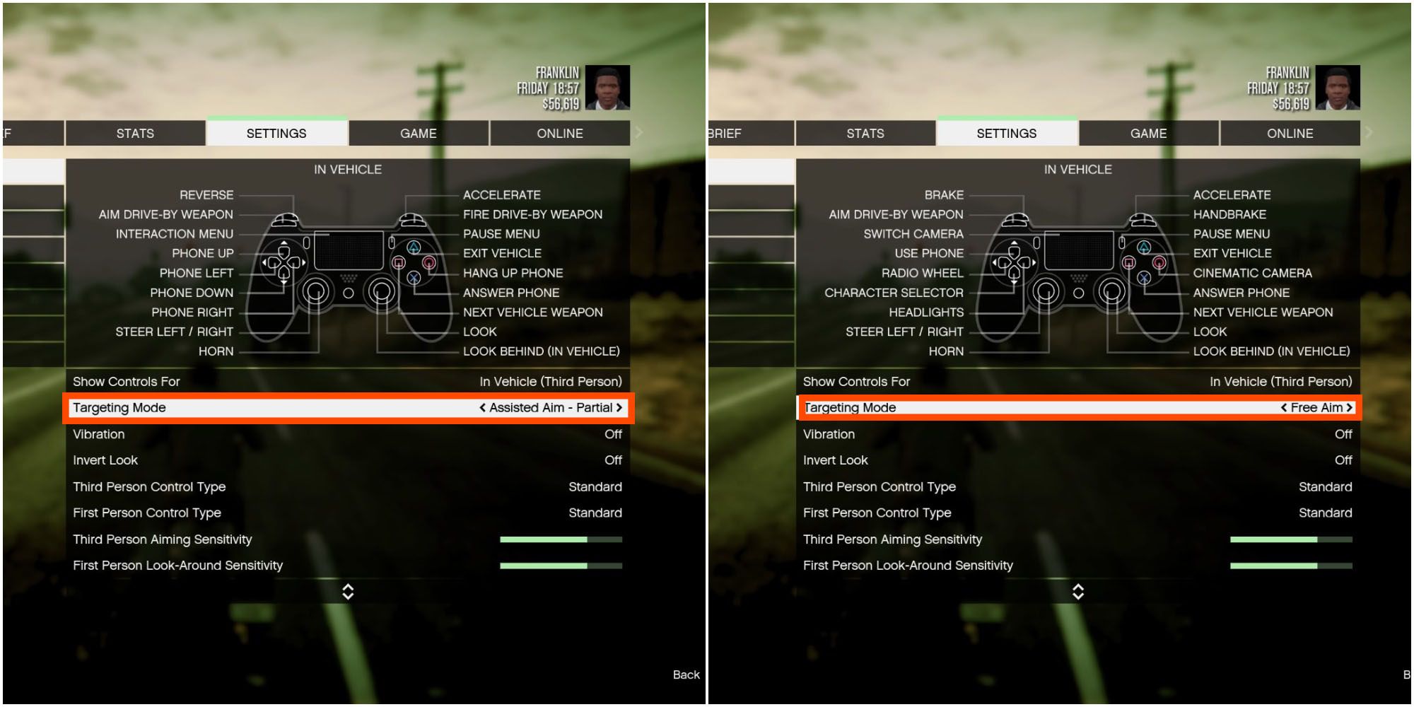 GTA V Targeting Settings On and Off