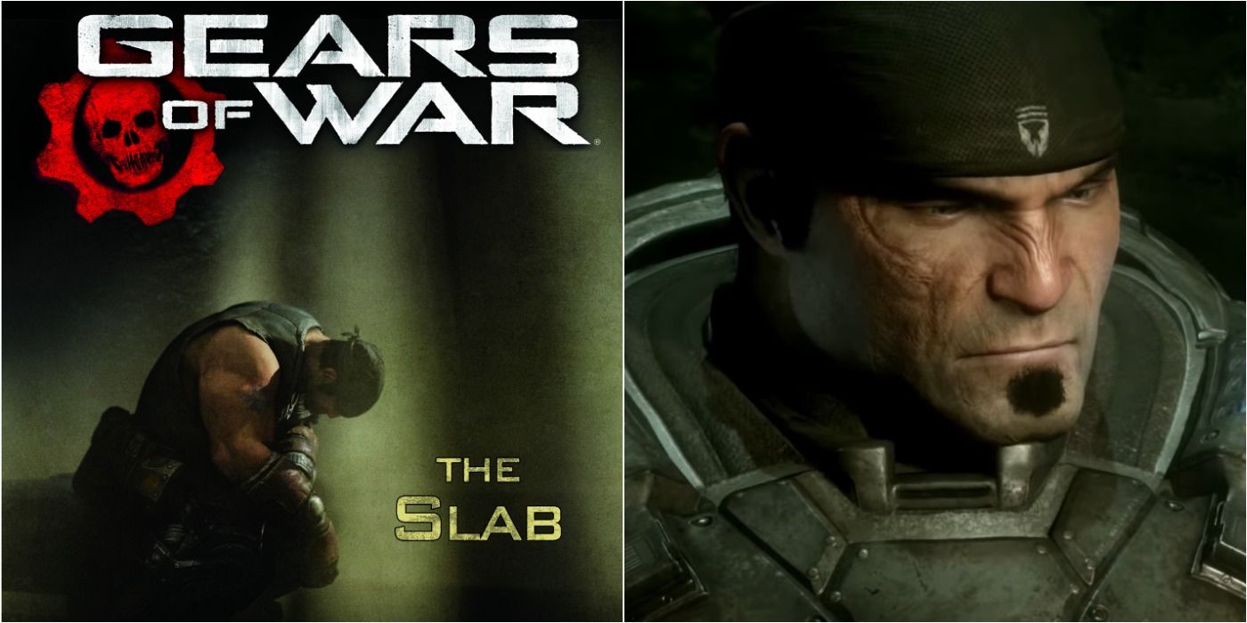Gears Of War Split Image The Slab Cover and Screenshot Of Marcus Fenix