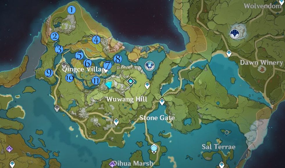 Genshin Impact: Liyue's Geoculus Locations - Bishui Plains