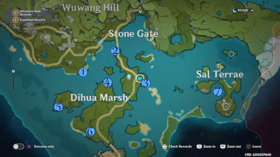 Genshin Impact map Geoculus locations points Dihua Marsh Sal Terrae