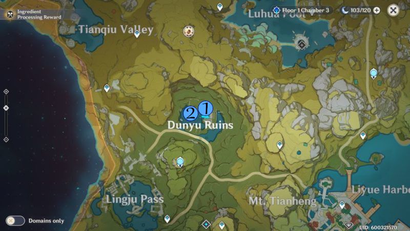 Genshin Impact Geoculus location guide map points Dunyun Ruins