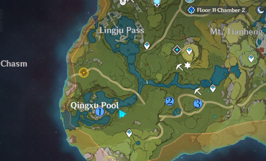 Genshin Impact Geoculus location guide map points Qingxu Pool