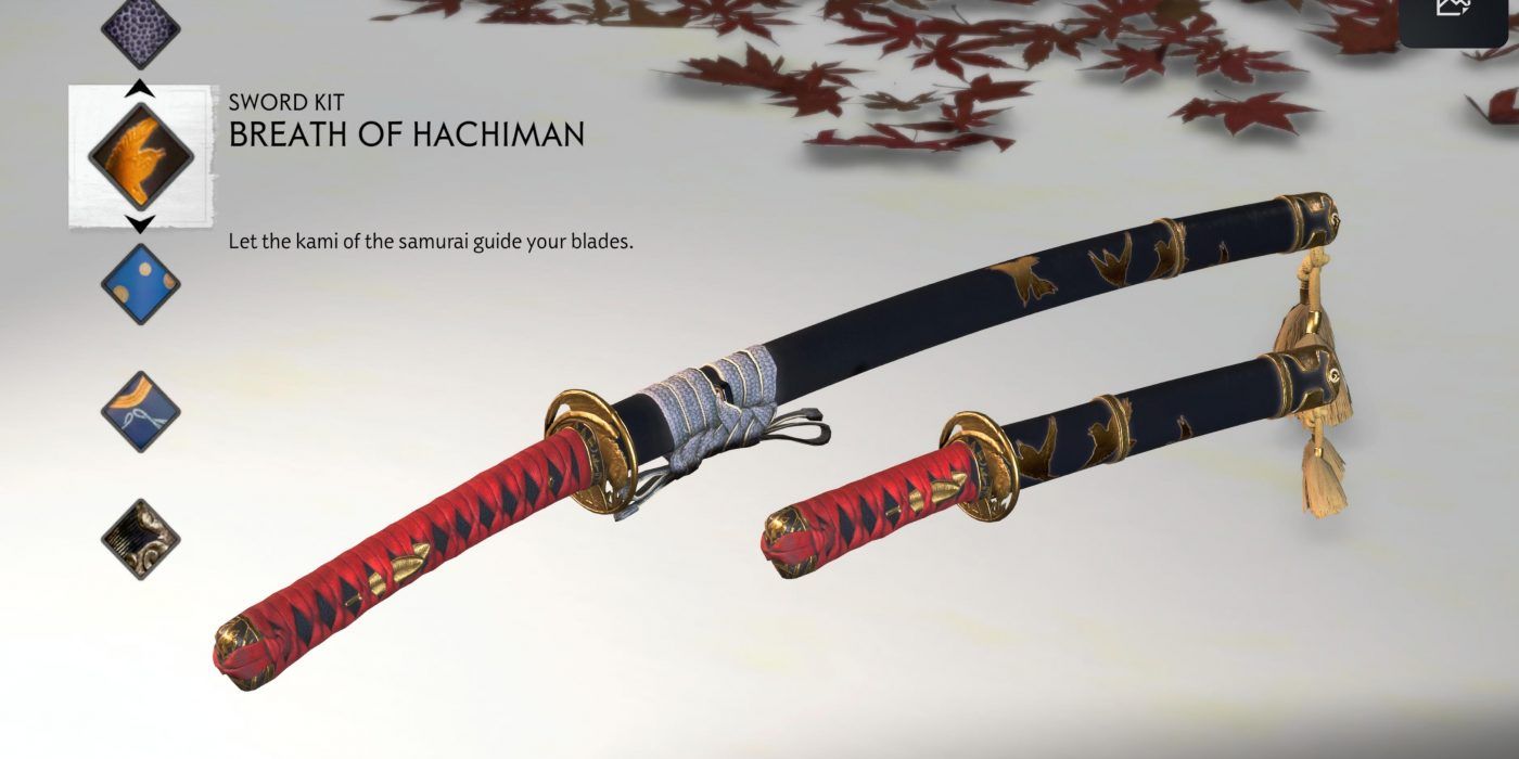 The Breath of Hachiman sword as shown in Ghost of Tsushima's inventory screen