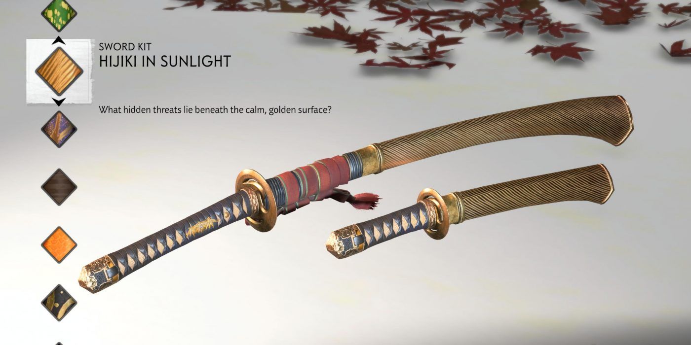 The Hijiki In Sunlight sword kit as shown in Ghost of Tsushima's inventory screen 