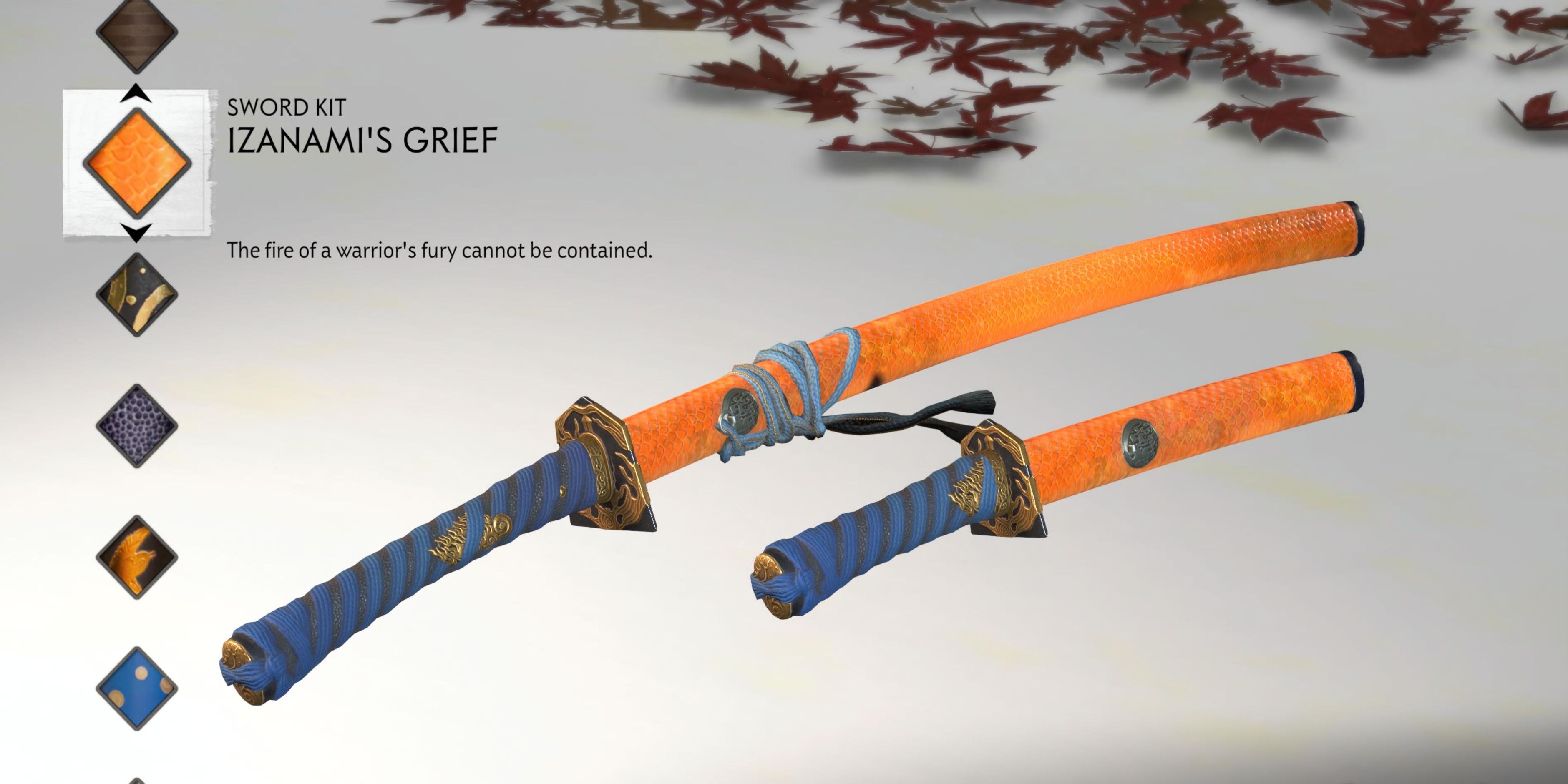 The Izanami's Grief sword kit as shown in Ghost of Tsushima's inventory screen 