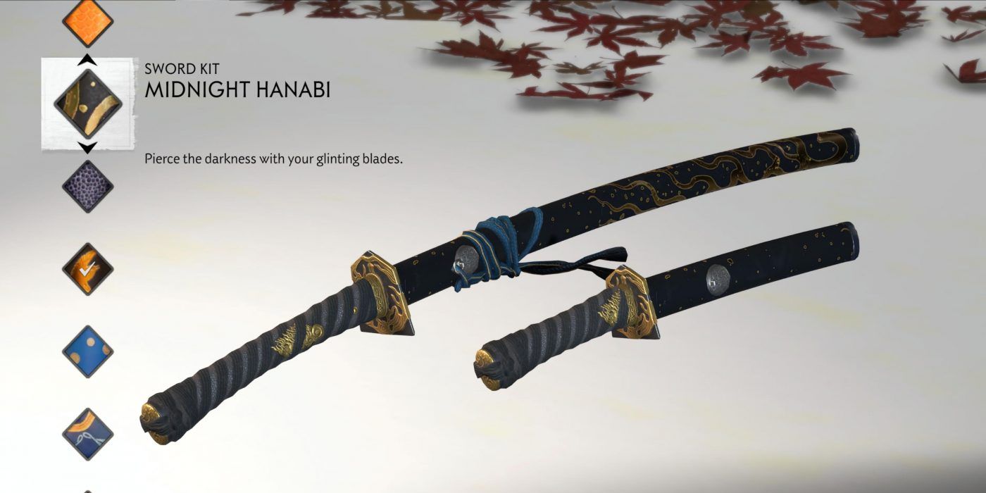 The Midnight Hanabi sword kit as shown in Ghost of Tsushima's inventory screen
