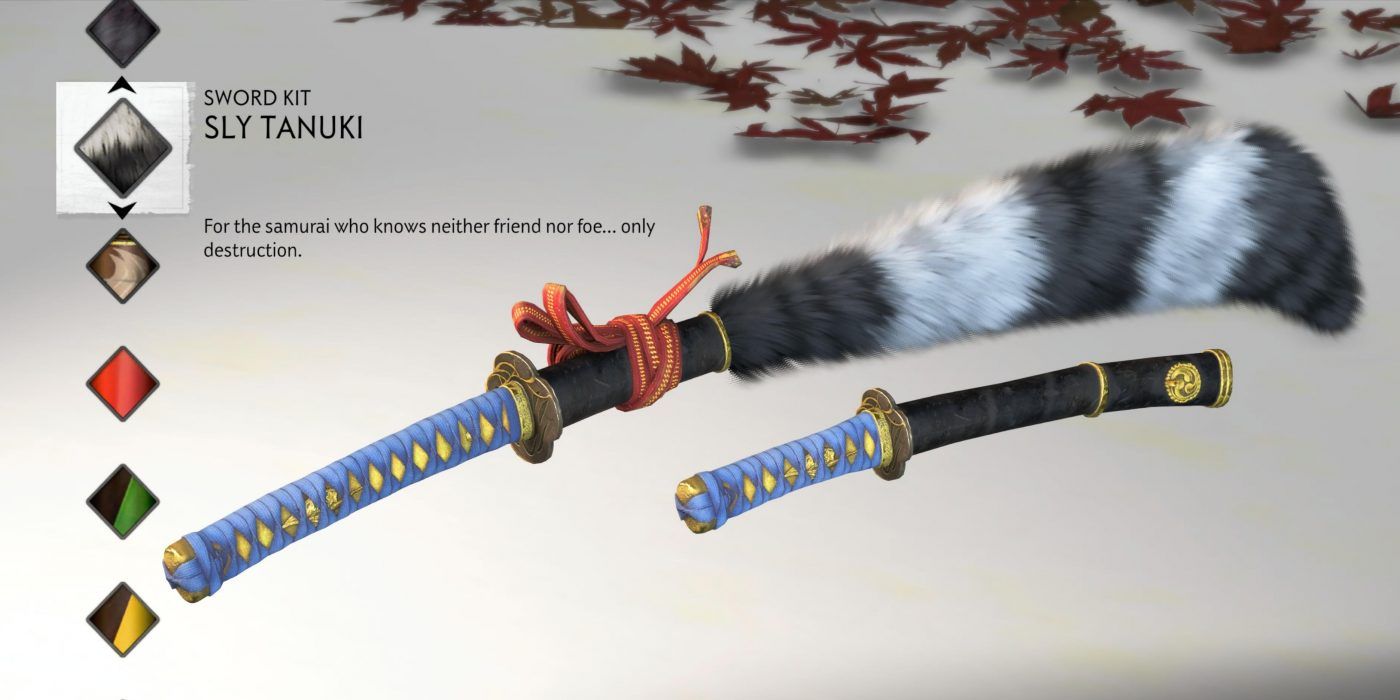 The Sly Tanuki sword kit as shown in Ghost of Tsushima's inventory screen