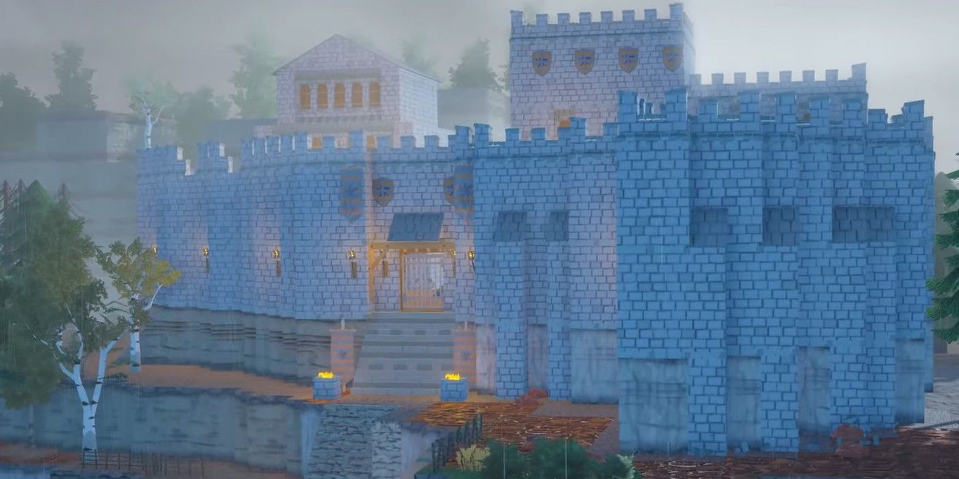 castle in going medieval with banners and ramps