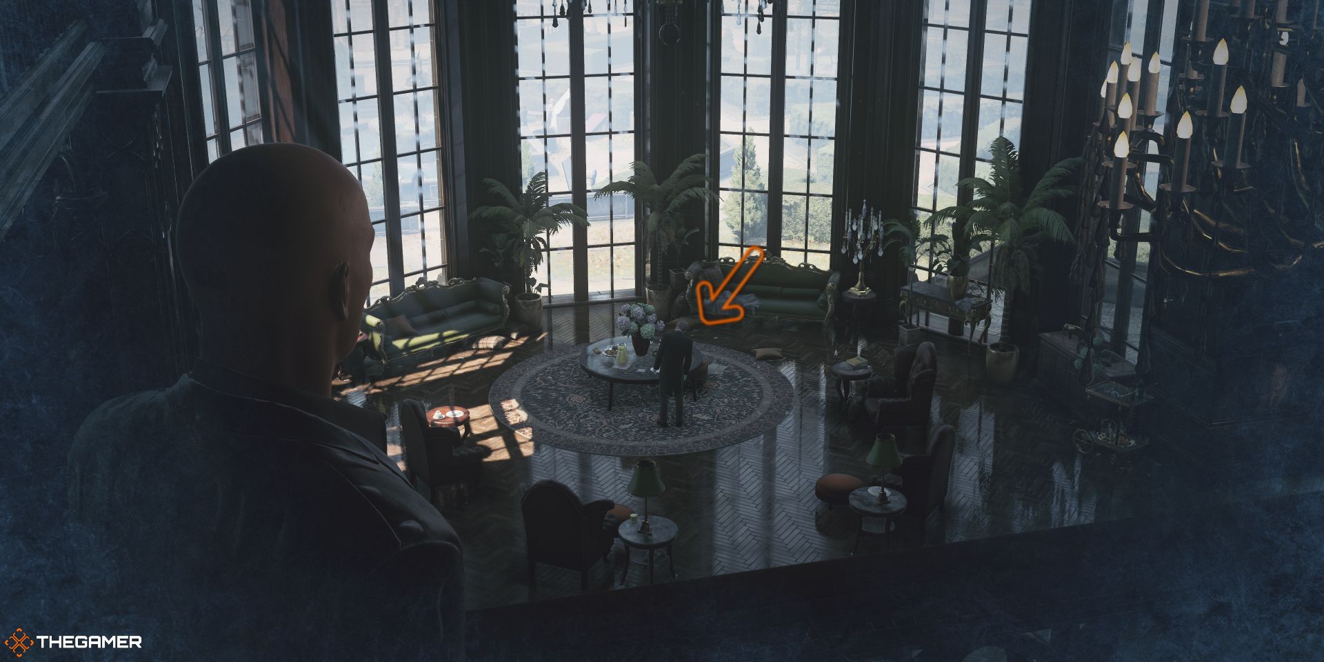 Hitman 3 Agent 47 Standing Near A Balcony Inside A Mansion