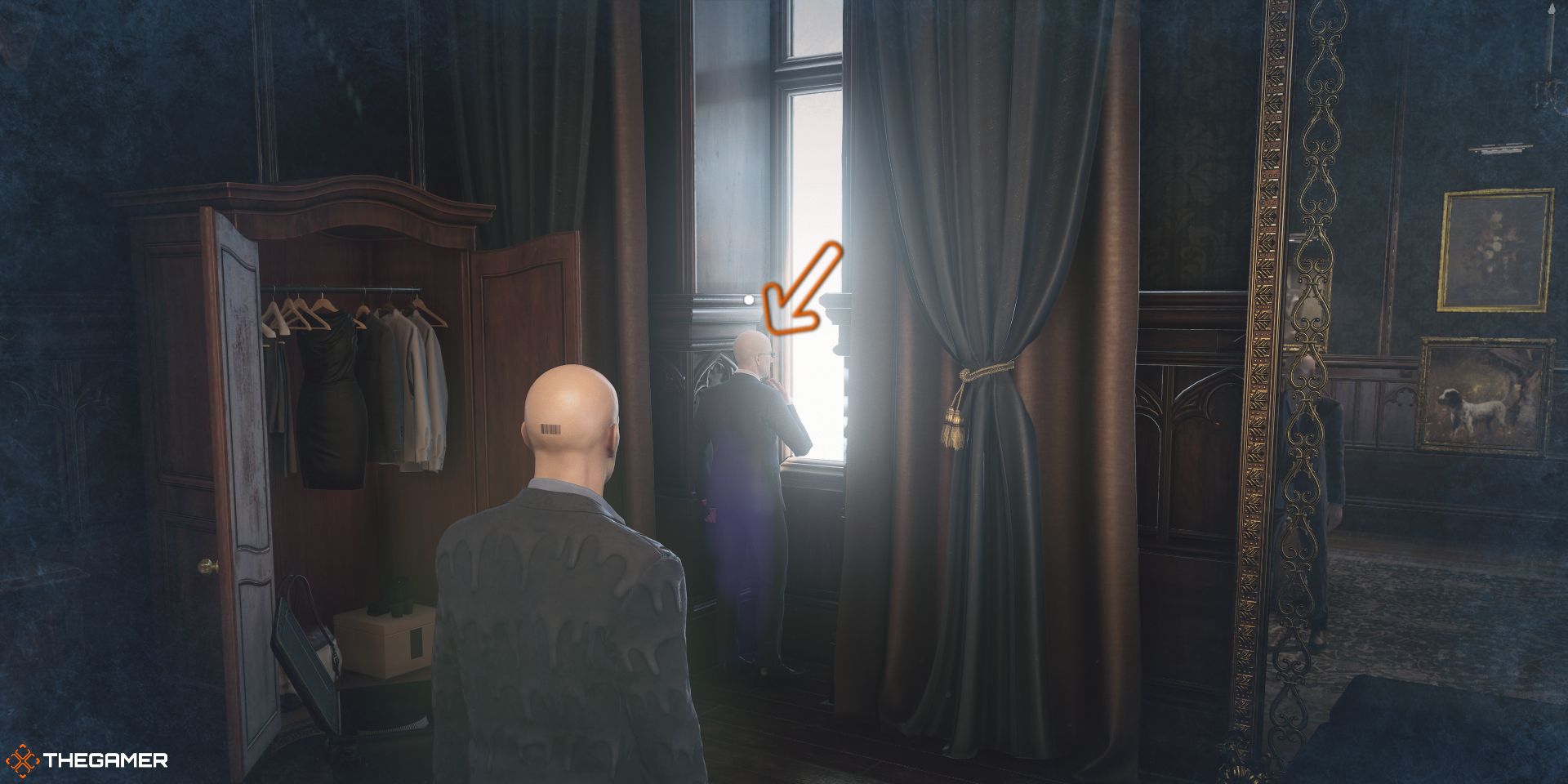 Hitman 3 Agent 47 Standing Near His Target By An Open Window