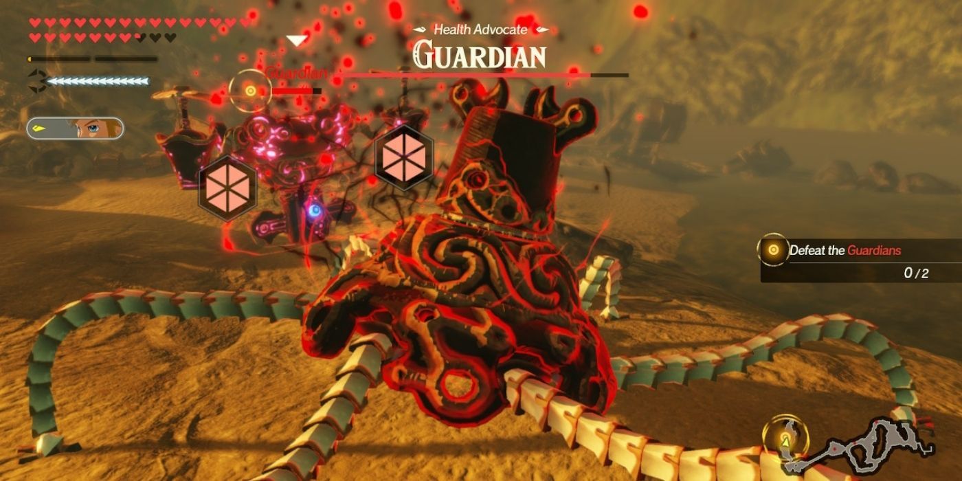 Hyrule Warriors Age of Calamity DLC - Gameplay screenshot of Link fighting a Vicious Monster Guardian