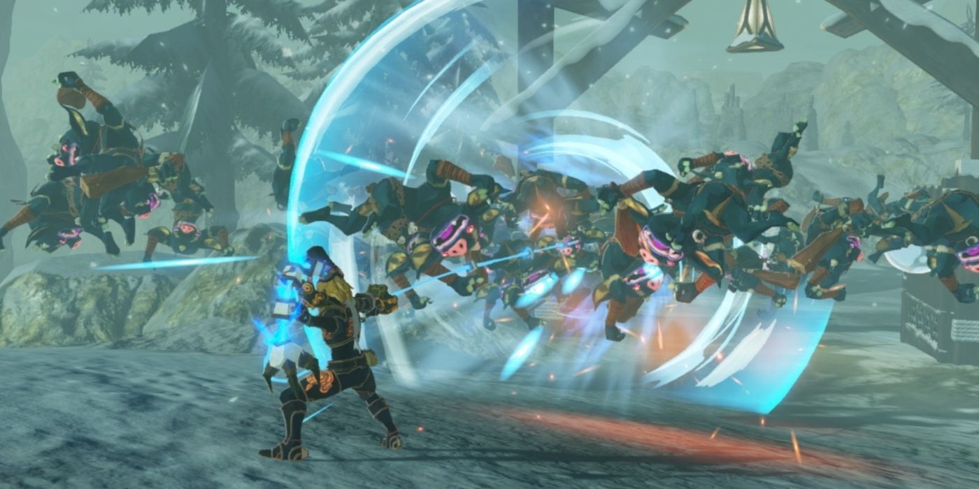 Hyrule Warriors Age of Calamity DLC - Link fighting enemies with the Flail