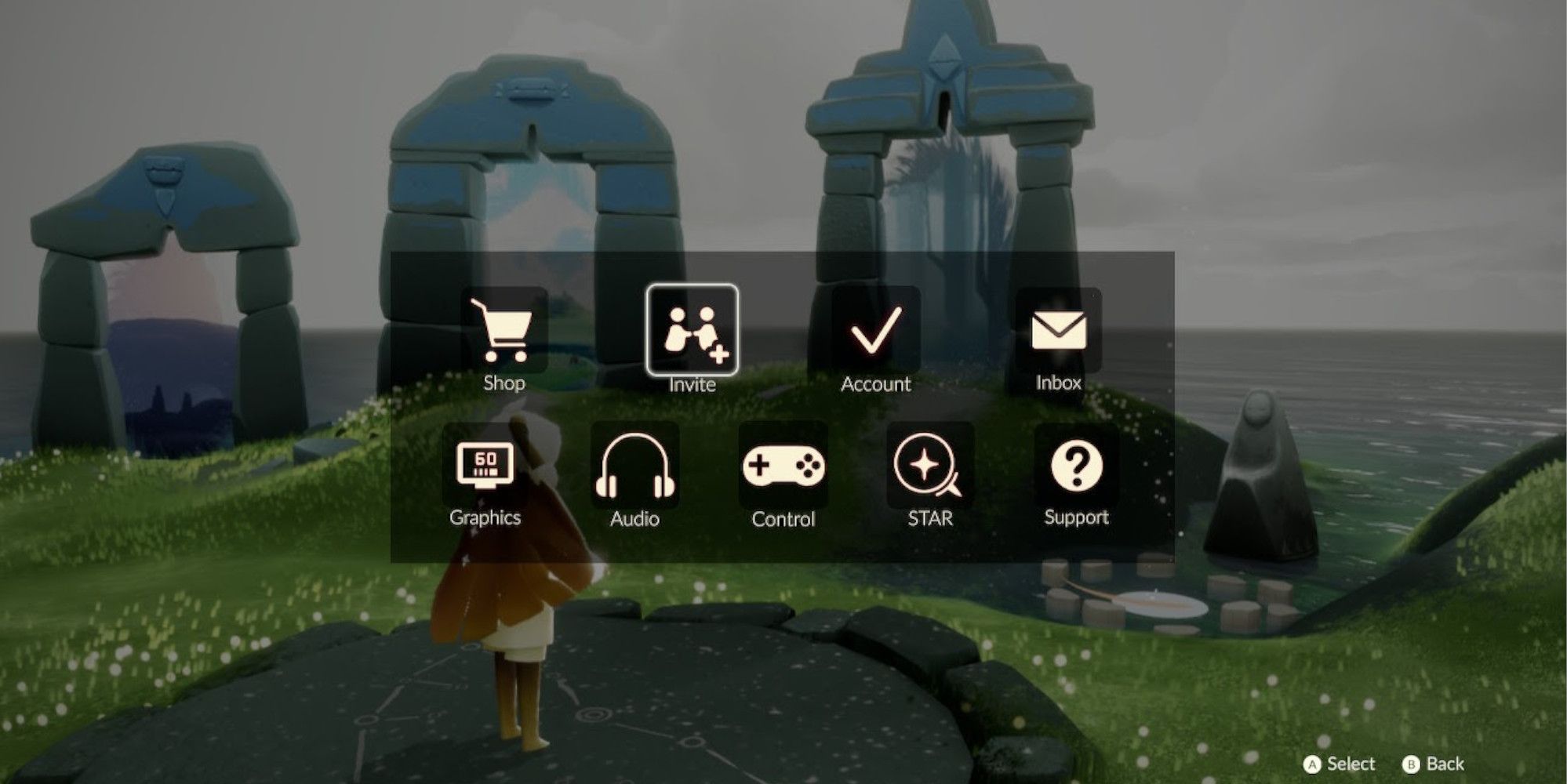 the pause menu in sky as seen from the home island