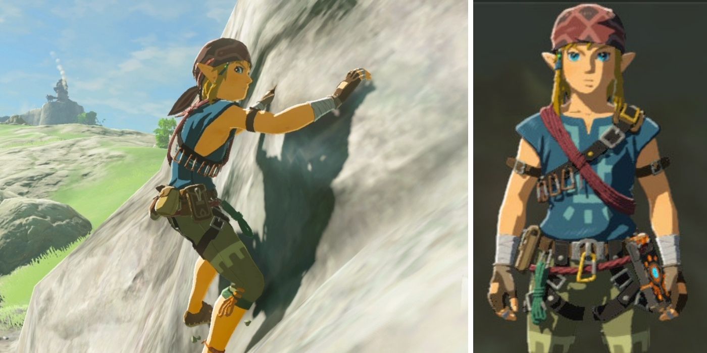 Legend Of Zelda Breath Of The Wild Armor Sets Ranked By Style   Legend Of Zelda Breath Of The Wild Climbing Set Armour Split Image With Link Wearing Climbing Armour Set On Both Sides 