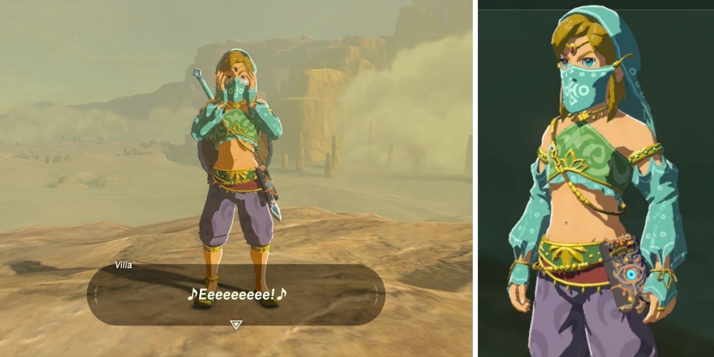 Legend of Zelda Breath of the Wild Gerudo Set (Armour) - Split Image with Link Wearing Gerudo Armour Set on both sides