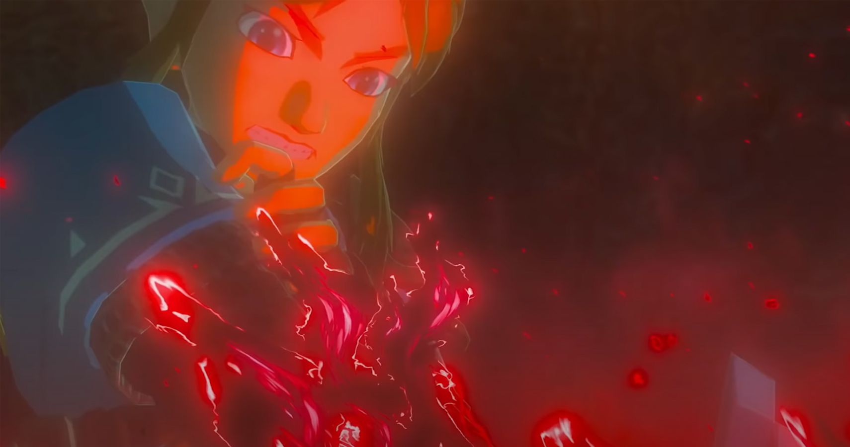 Link in the BOTW2 trailer being overcome by some sort of power