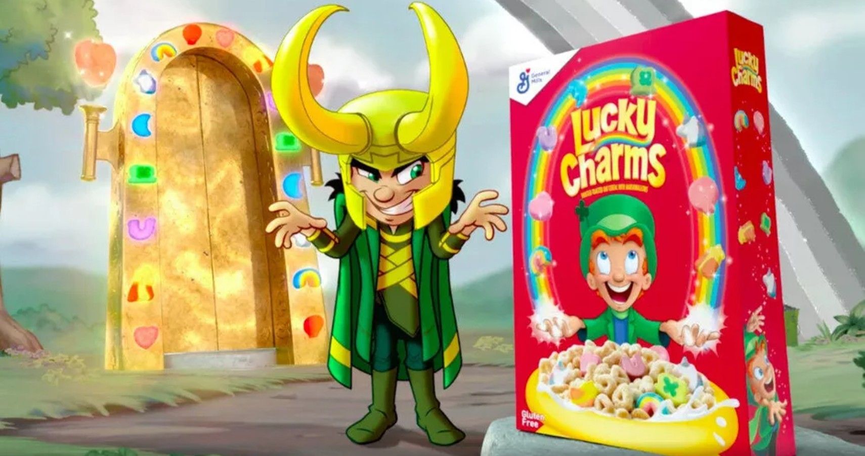 loki looking at a box of lucky charms