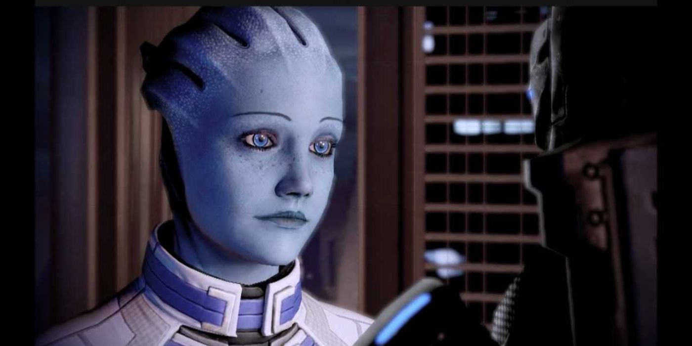 Liara (left) talks to Shepard on Illium before they move on to the Shadow Broker's ship