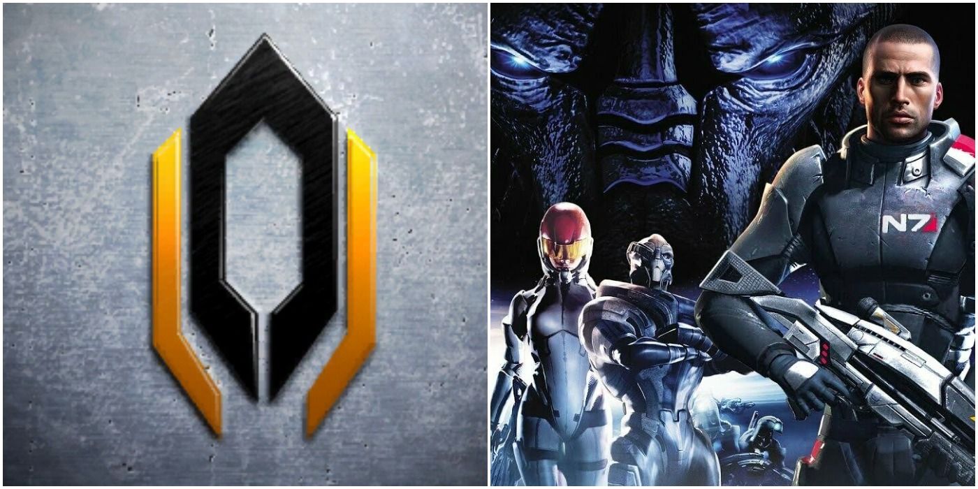 The Cerberus logo (left) and Mass Effect 1 wallpaper featuring Ashley, Garrus and Shepard (right)