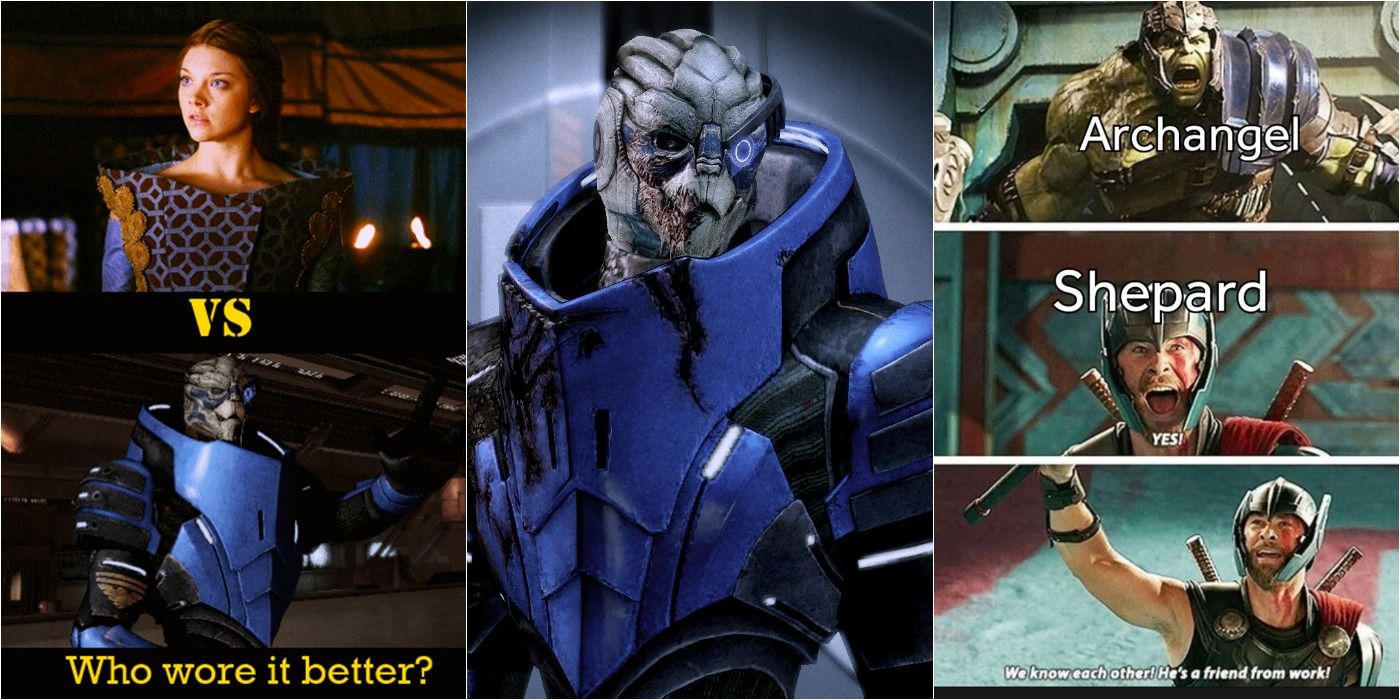 Mass Effect Featured Image Showing Two Garrus Memes and A Screenshot Of Garrus Himself