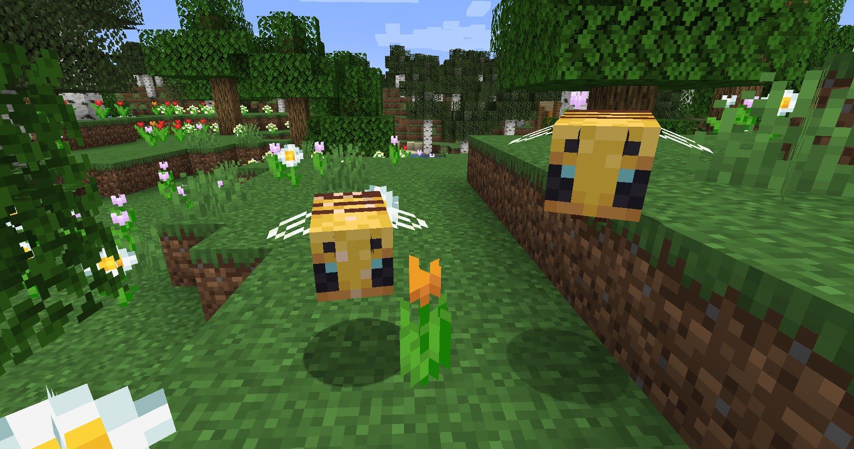 bees in Minecraft following player with flower