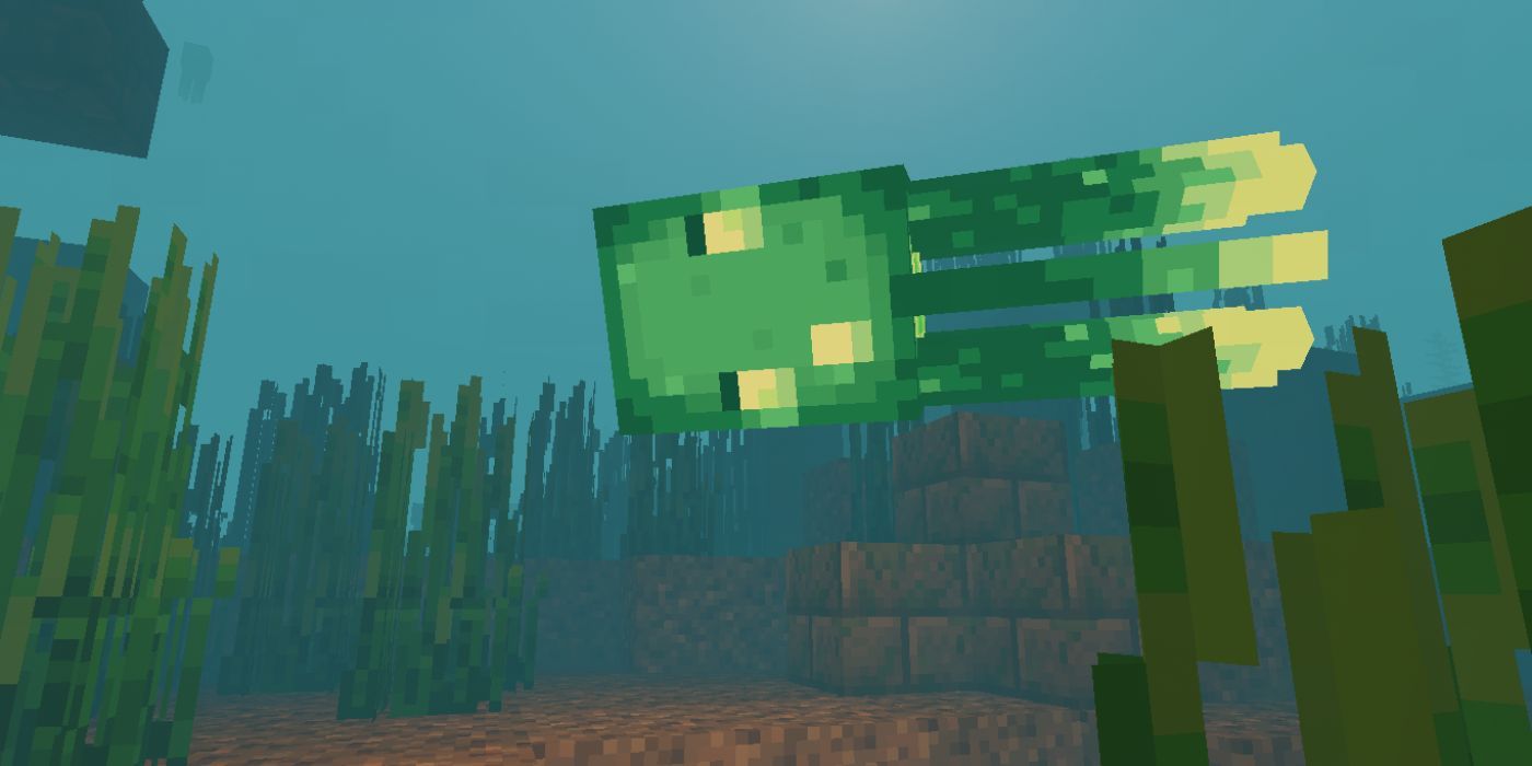 Minecraft Glow Squid swimming underwater