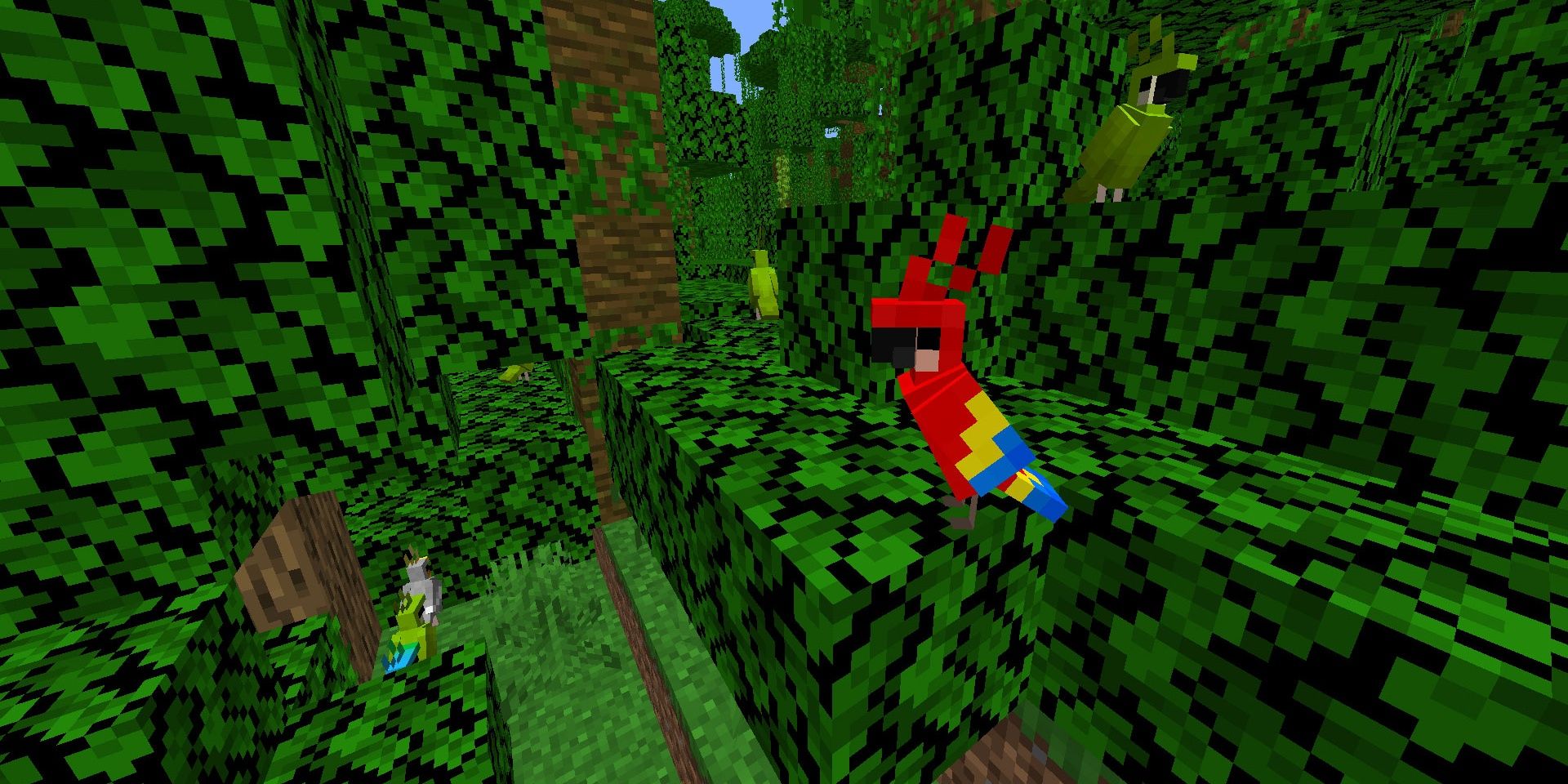 Parrots in the jungle in Minecraft