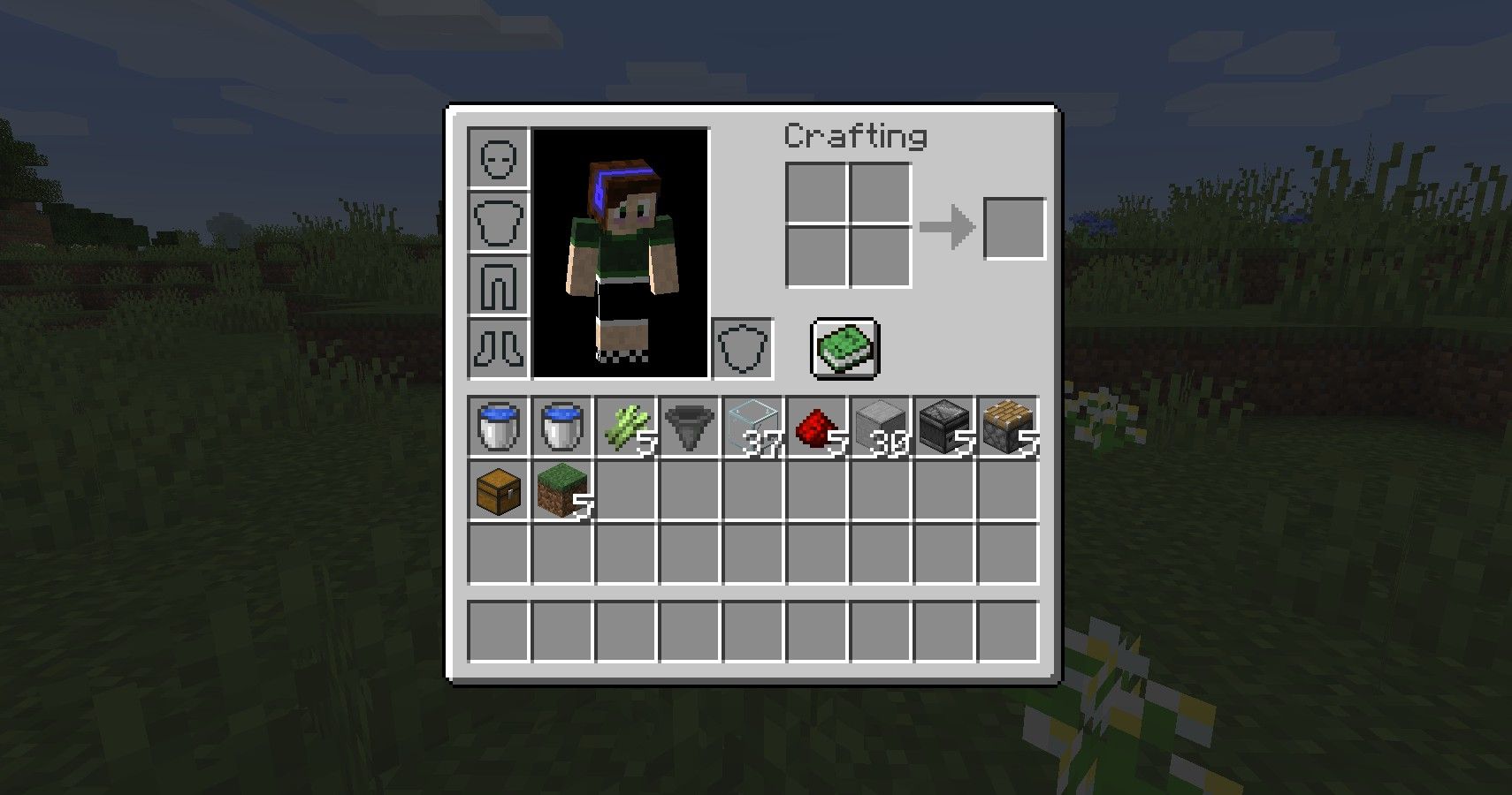 Material in player inventory for making an automatic sugarcane farm in Minecraft
