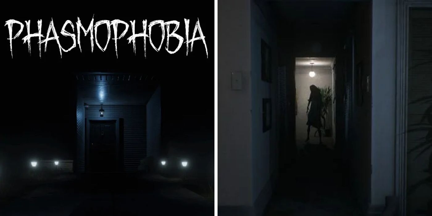 Phasmaphobia Cover Art and Shot Of Woman In Shadow In Hallway