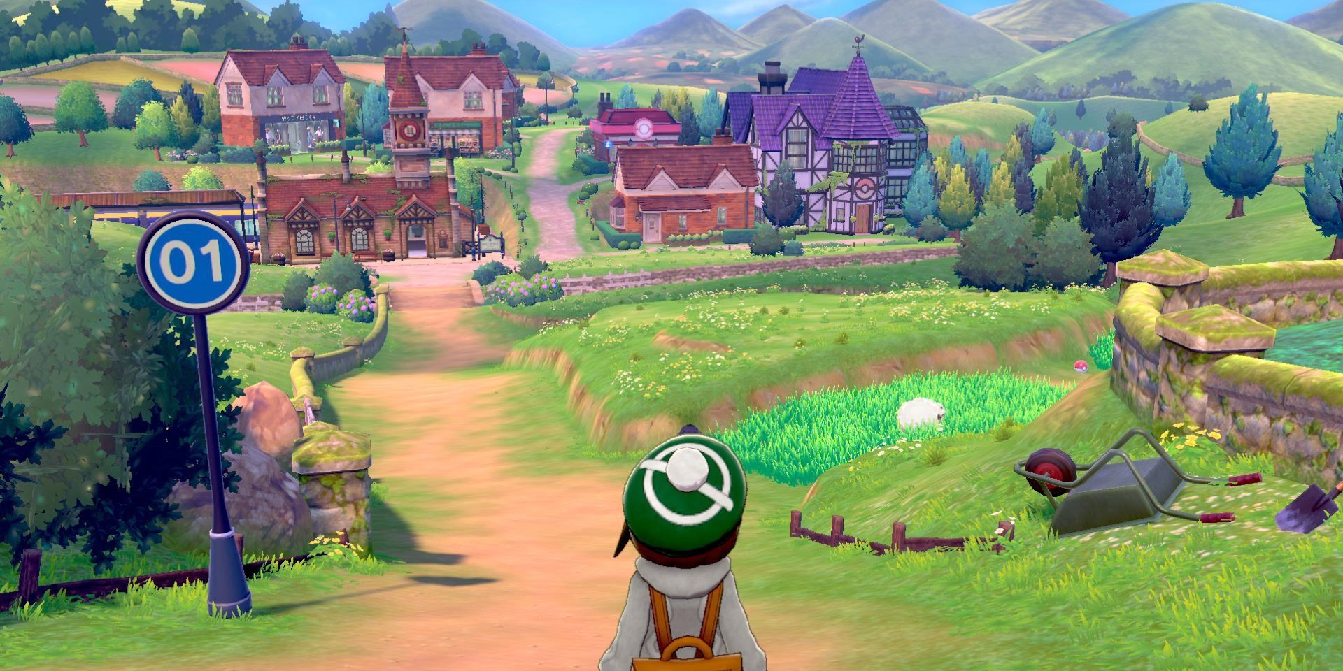 Character looking over the first village in Pokemon Sword & Shield