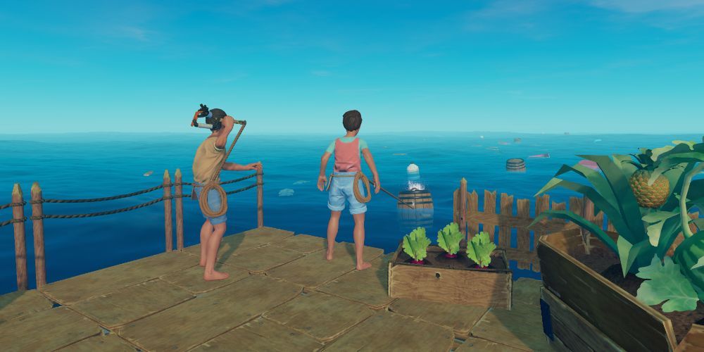 Raft Players Looking Out Into The Distant Ocean