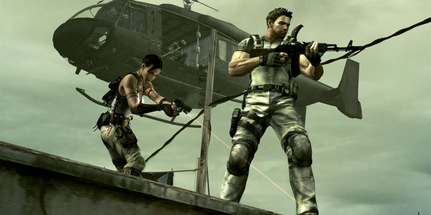 Resident Evil 5 Screenshot Of Sheva and Chris On Rooftop