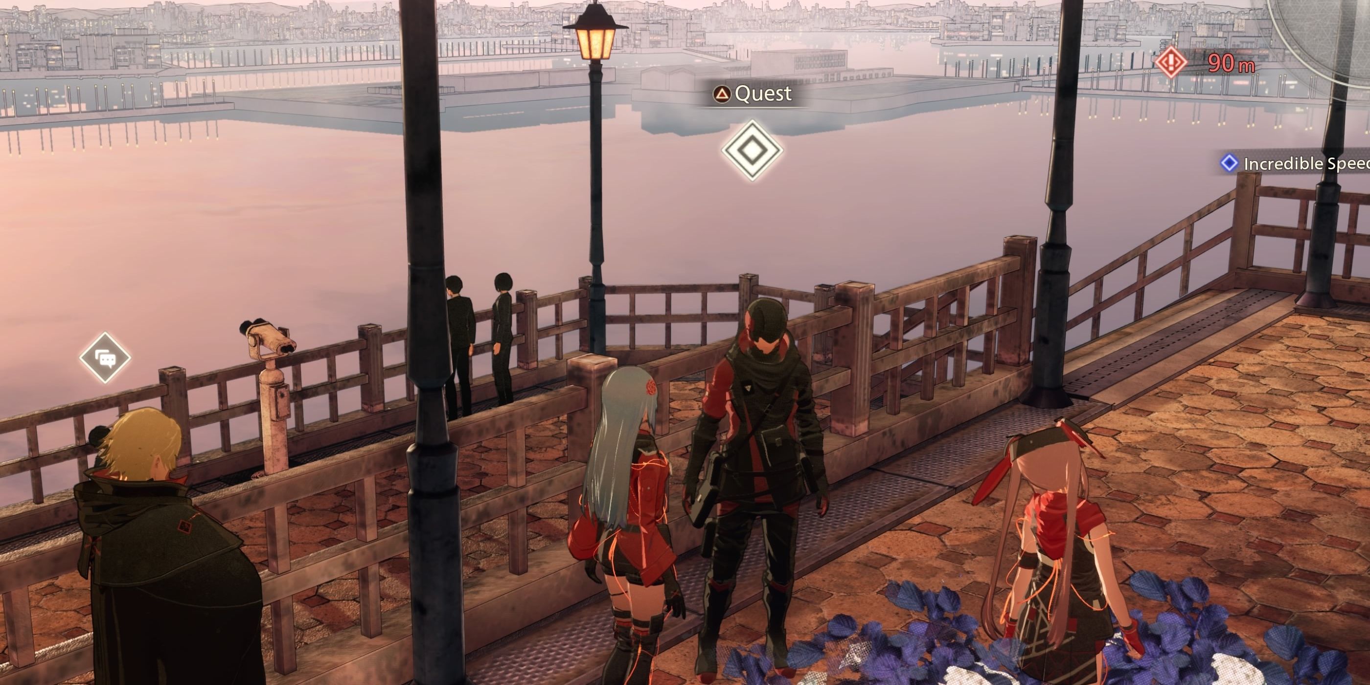 Kasane accepting a quest from a civilian in Scarlet Nexus