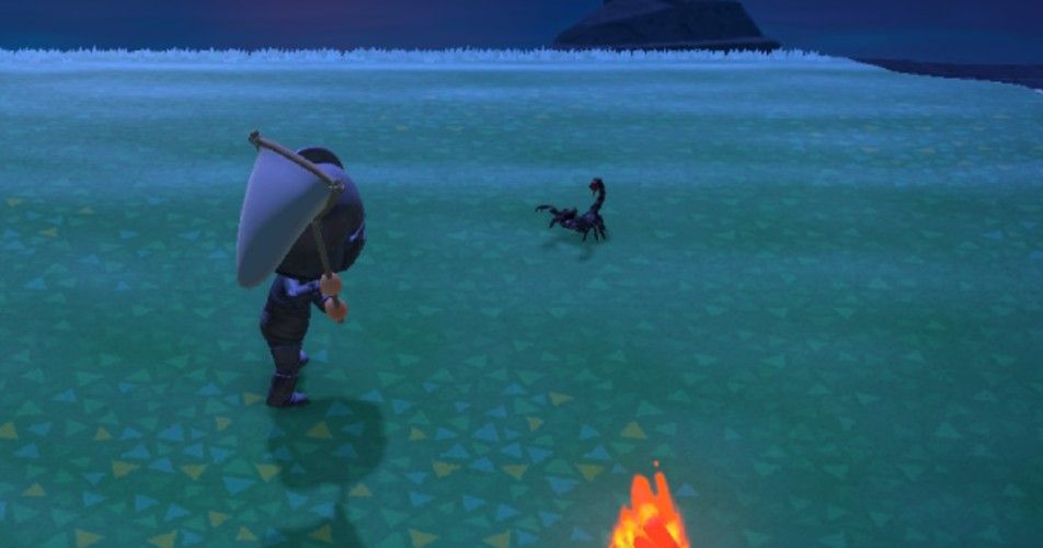 Player Capturing a scorpion, with bare island in background