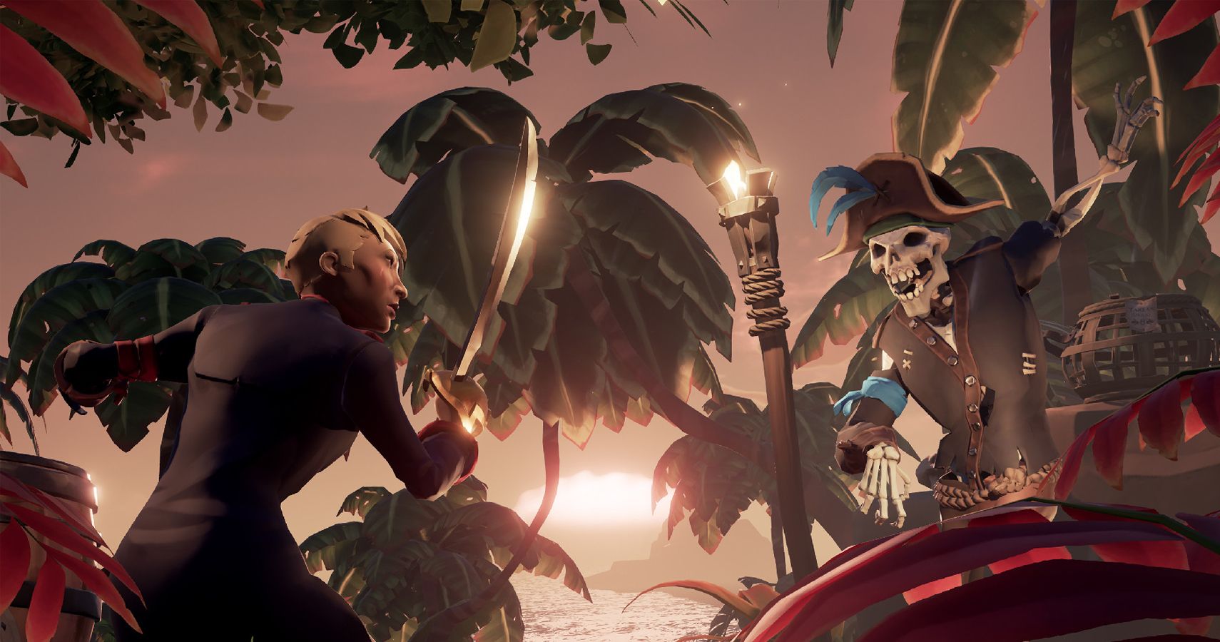 Sea of Thieves featuring a Pirate and Skeleton fighting