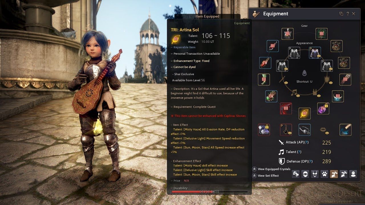 shai equipment menu with sol in BDO