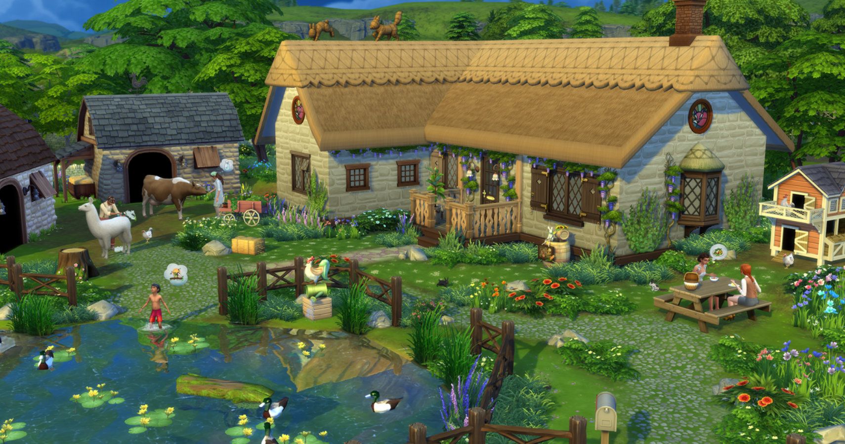 cottage with a pond
