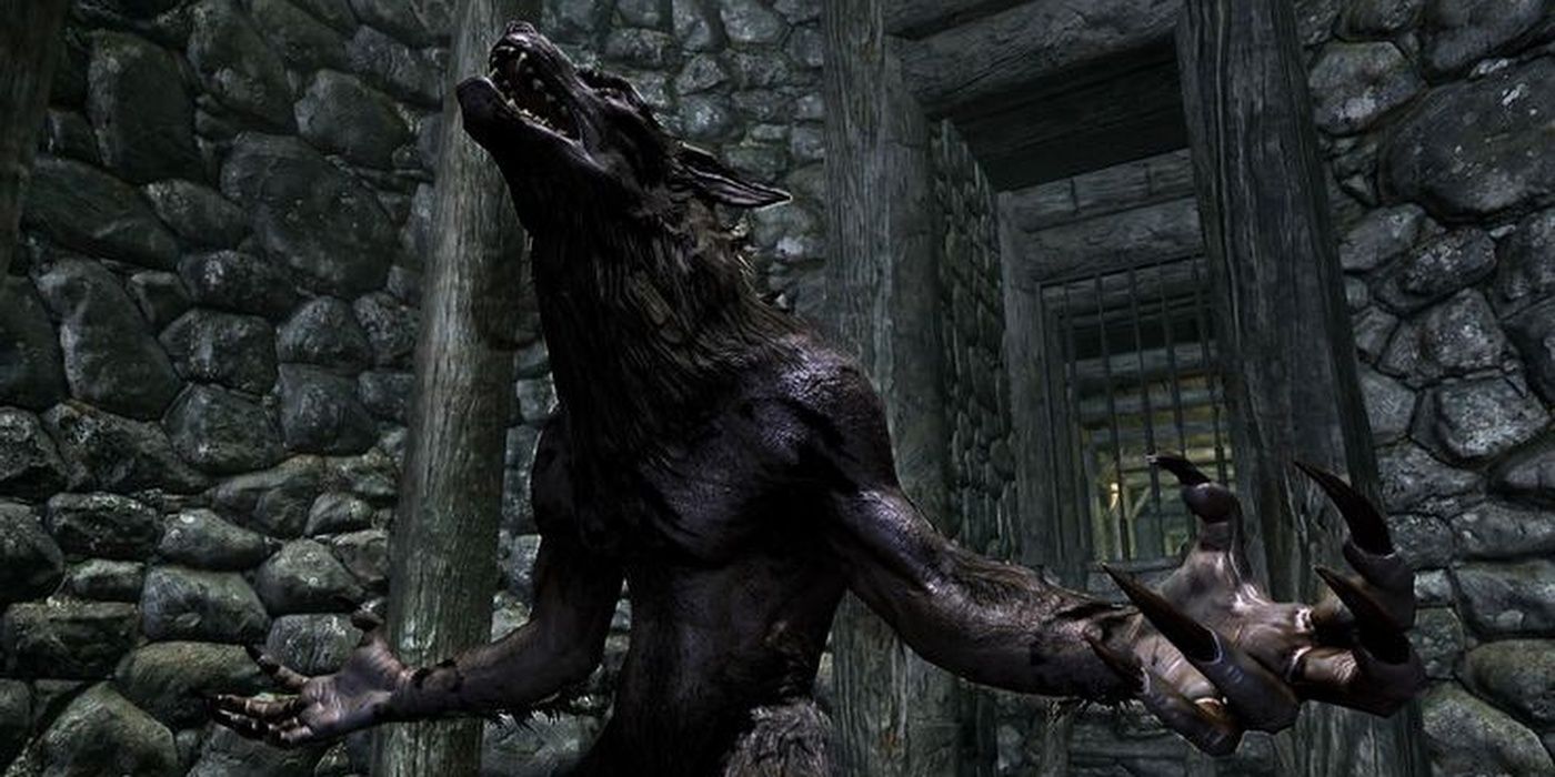 A werewolf howling in a stonework dungeon