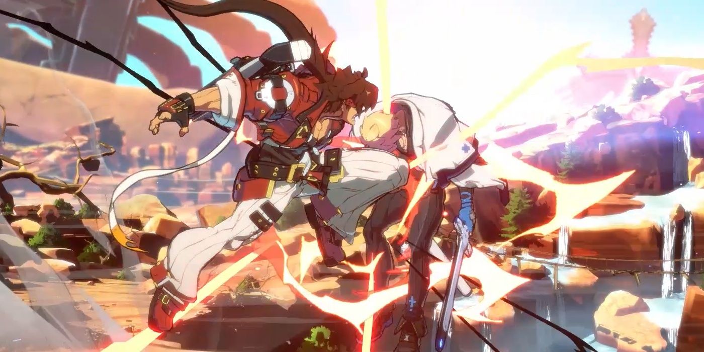 Sol Badguy kneeing his rival Ky Kiske in the face in Guilty Gear -Strive-