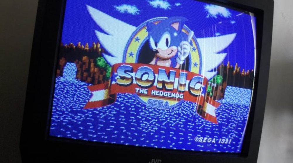 Sonic the Hedgehog on a CRT TV.