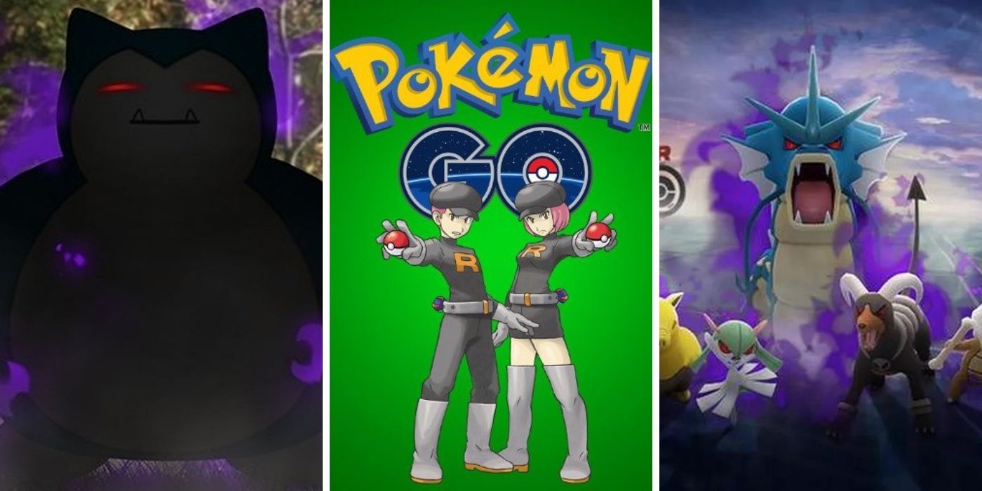 Split Image of Shadow Pokemon on left and right with Pokemon GO logo and Shadow Grunts in centre