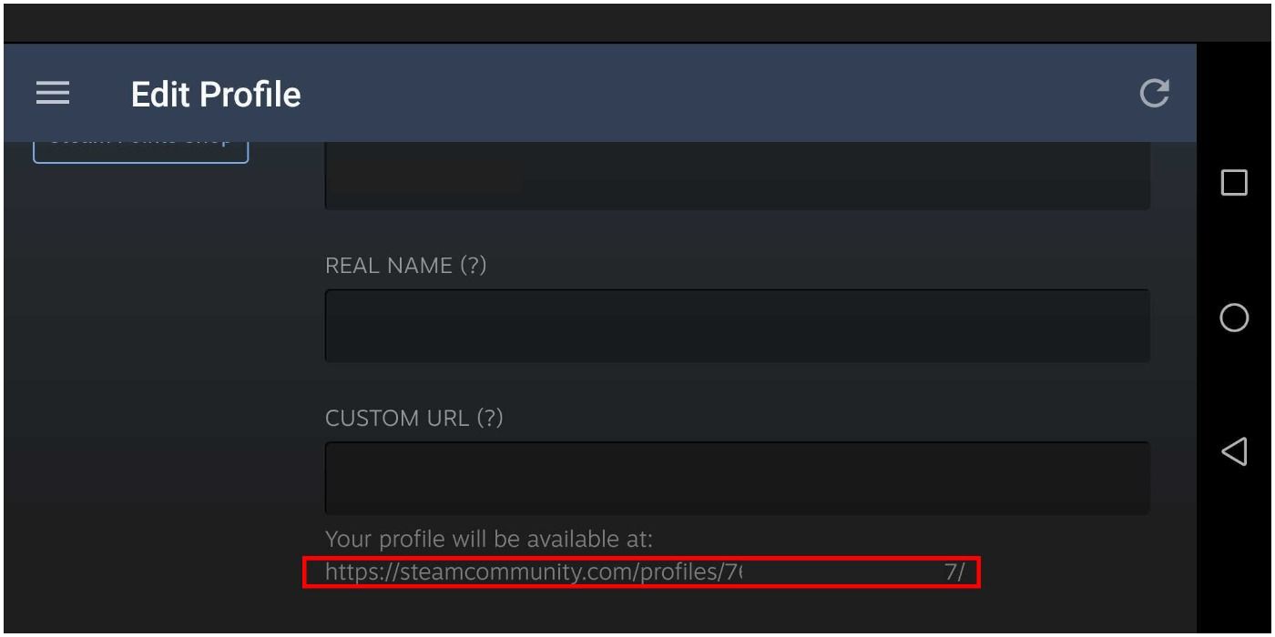 Steam Mobile App Edit Profile ABOUT General STEAM ID Location 