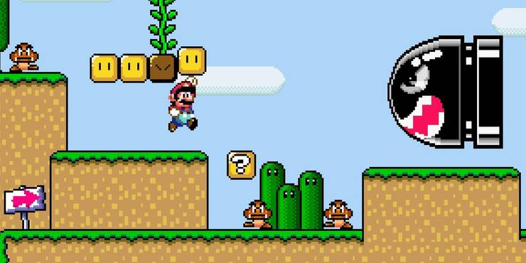 Mario facing a Bonzai Bill in Super Mario World