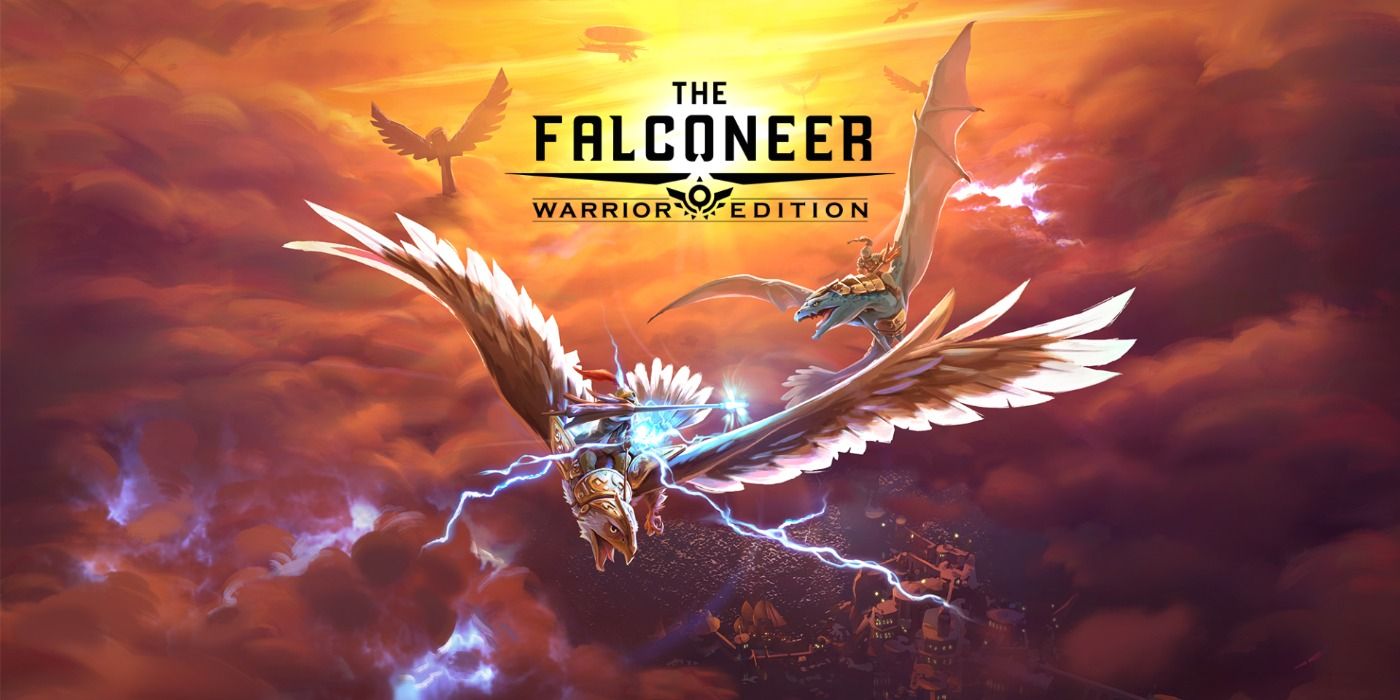 The Falconeer Wariror Edition promo art with birds in a thunderous sky