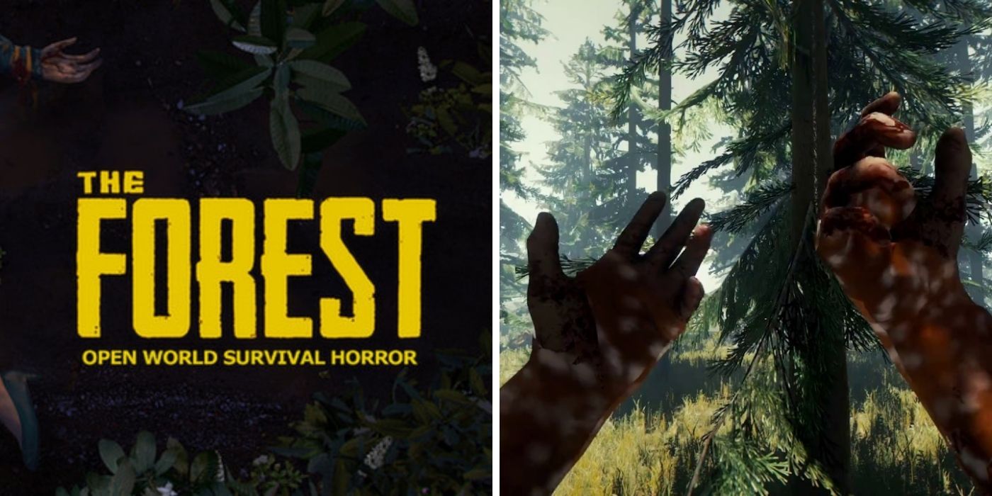 The Forest CO-OP with game cover and picture of players hands covered in blood