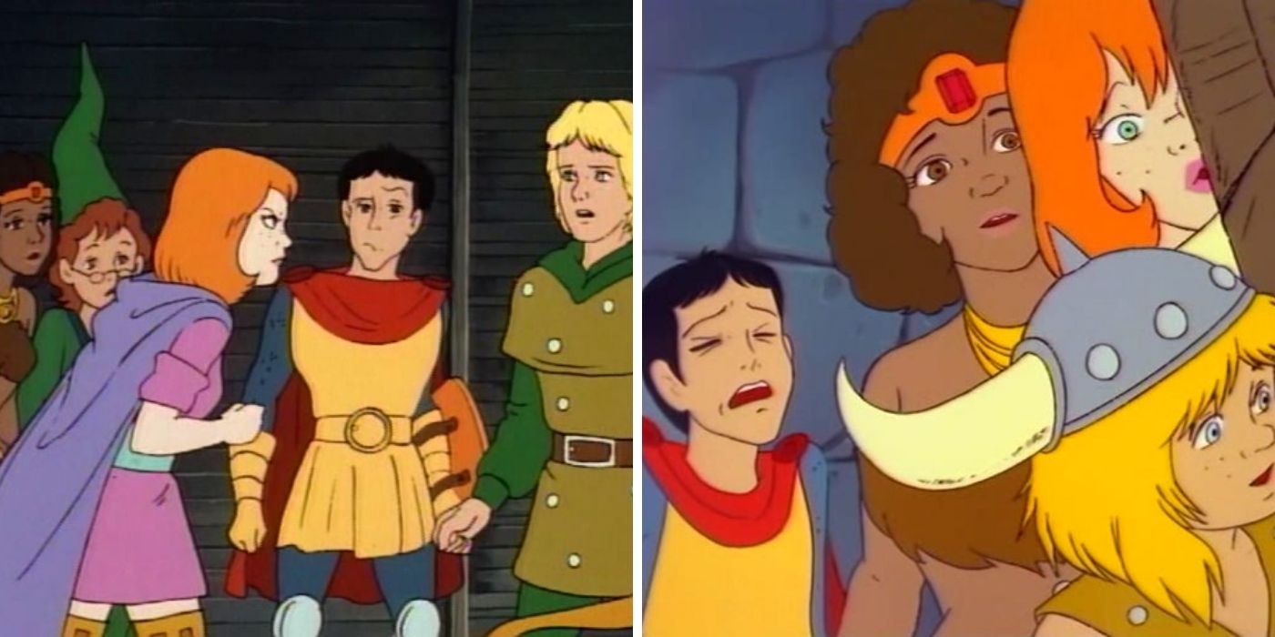 Various shots of the group with Eric the Cavalier looking annoyed or groaning in Dungeons and Dragons Cartoon
