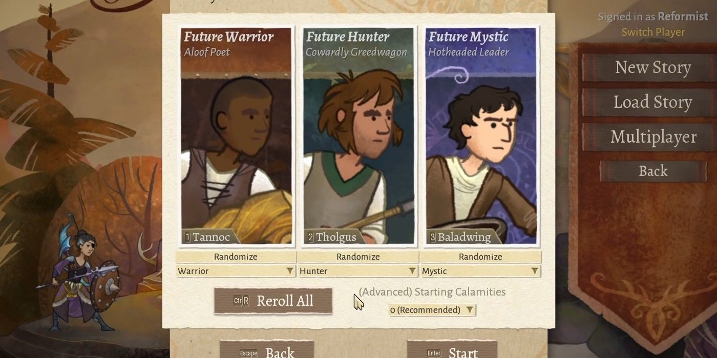character selection screen in wildermyth