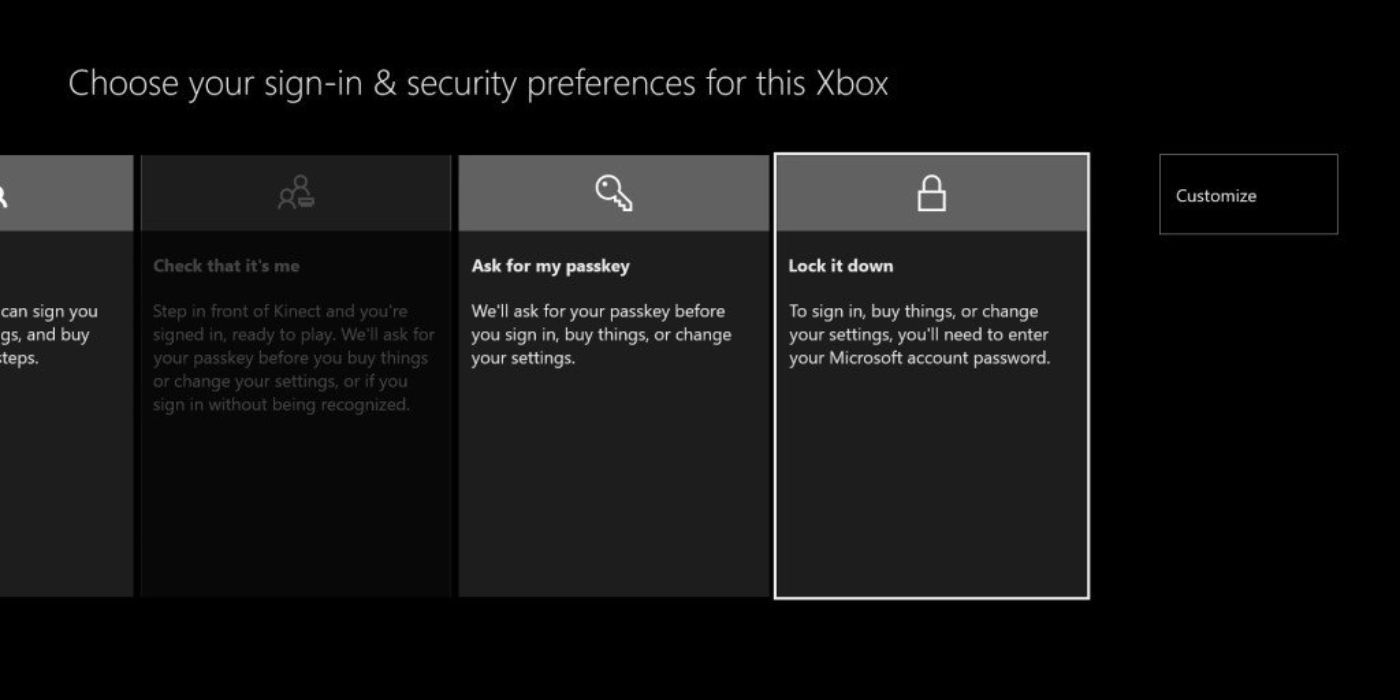 The sign-in and security preferences screen on an Xbox console