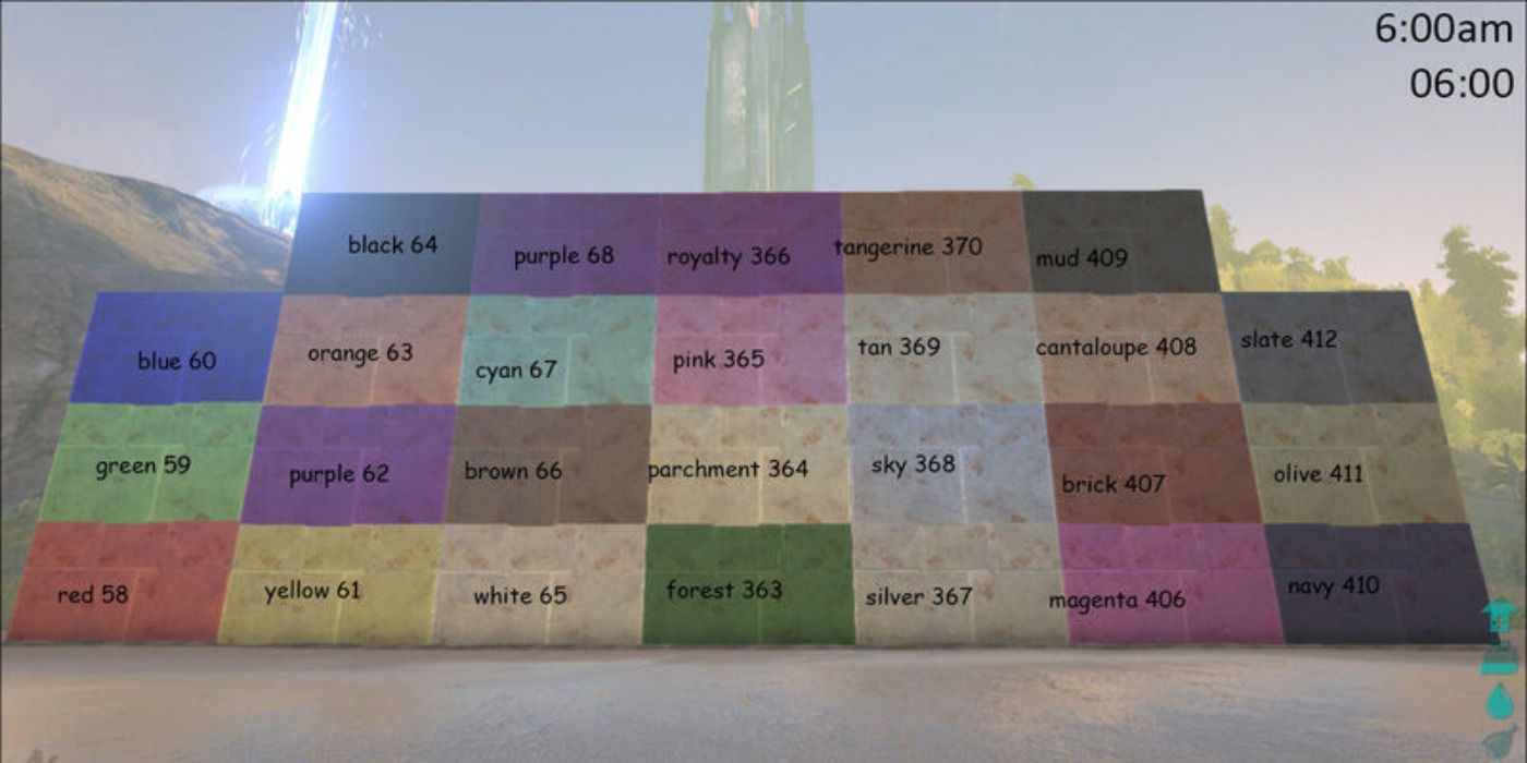 Dye colors in Ark: Survival Evolved